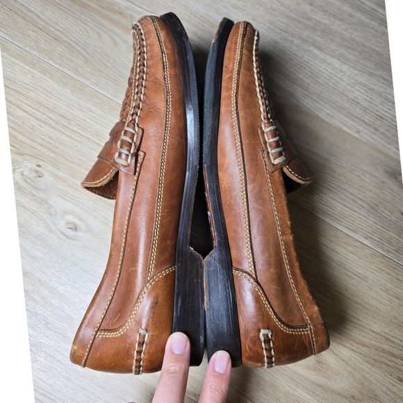 Bostonian Women's Loafers Size 8.5 Brown Woven Leather Penny Slip-On minimalist - Picture 6 of 11
